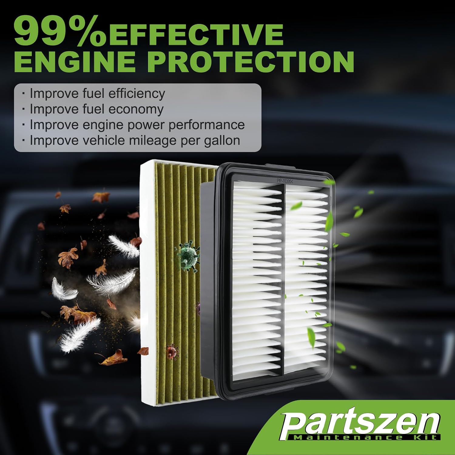 97133-F2000 Cabin and Engine Air Filter Fit for Hyundai Elantra L4 1.4L/1.6L/2.0L (2017-2020) for Kia Forte L4 1.6L/2.0L (2019-2023) Replace CA12057 97133-F2100 28113-F2000