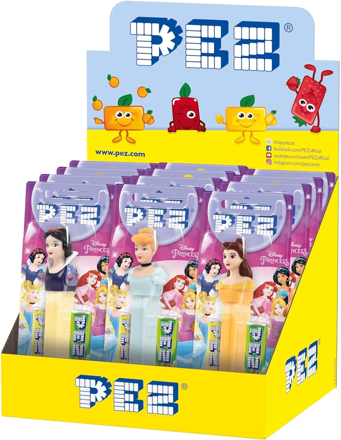 PEZ Disney Princess Character Sweet Dispensers, Strawberry & Lemon Flavoured, 2 x 8.5 g Refills (Pack of 12)