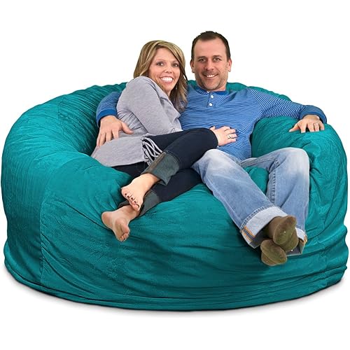 ULTIMATE SACK 6000 (6 Ft.) Bean Bag Chair: Giant Foam-Filled Furniture - Machine Washable Covers, Durable Inner Liner, 100% Virgin Foam. Comfy Bean Bag Chair. (Teal, Suede)