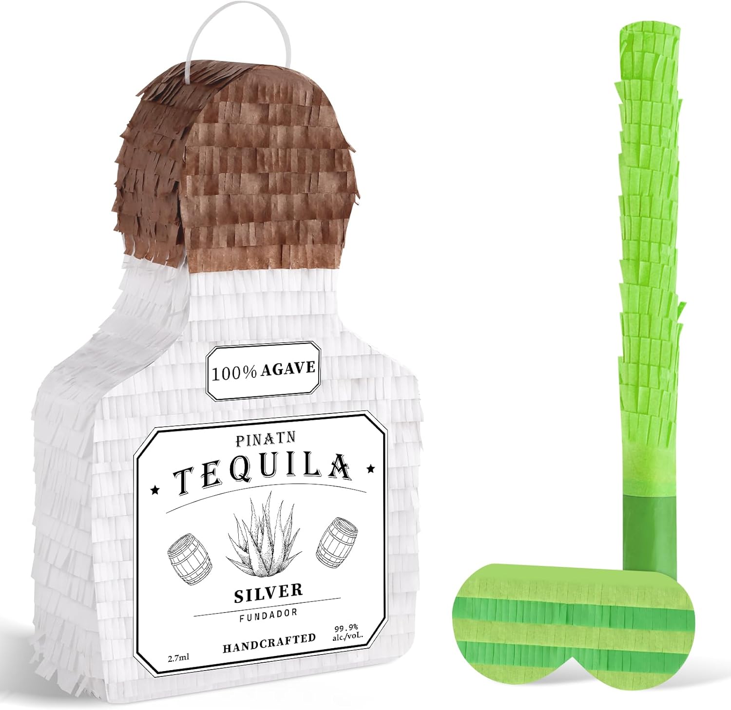 White Tequila Bottle Piñata Tequila Pinata with Bat Blindfold for Adult Party Decorations Cinco De Mayo Fiesta Mexican Carnivals Birthday Anniversary Party Supplies