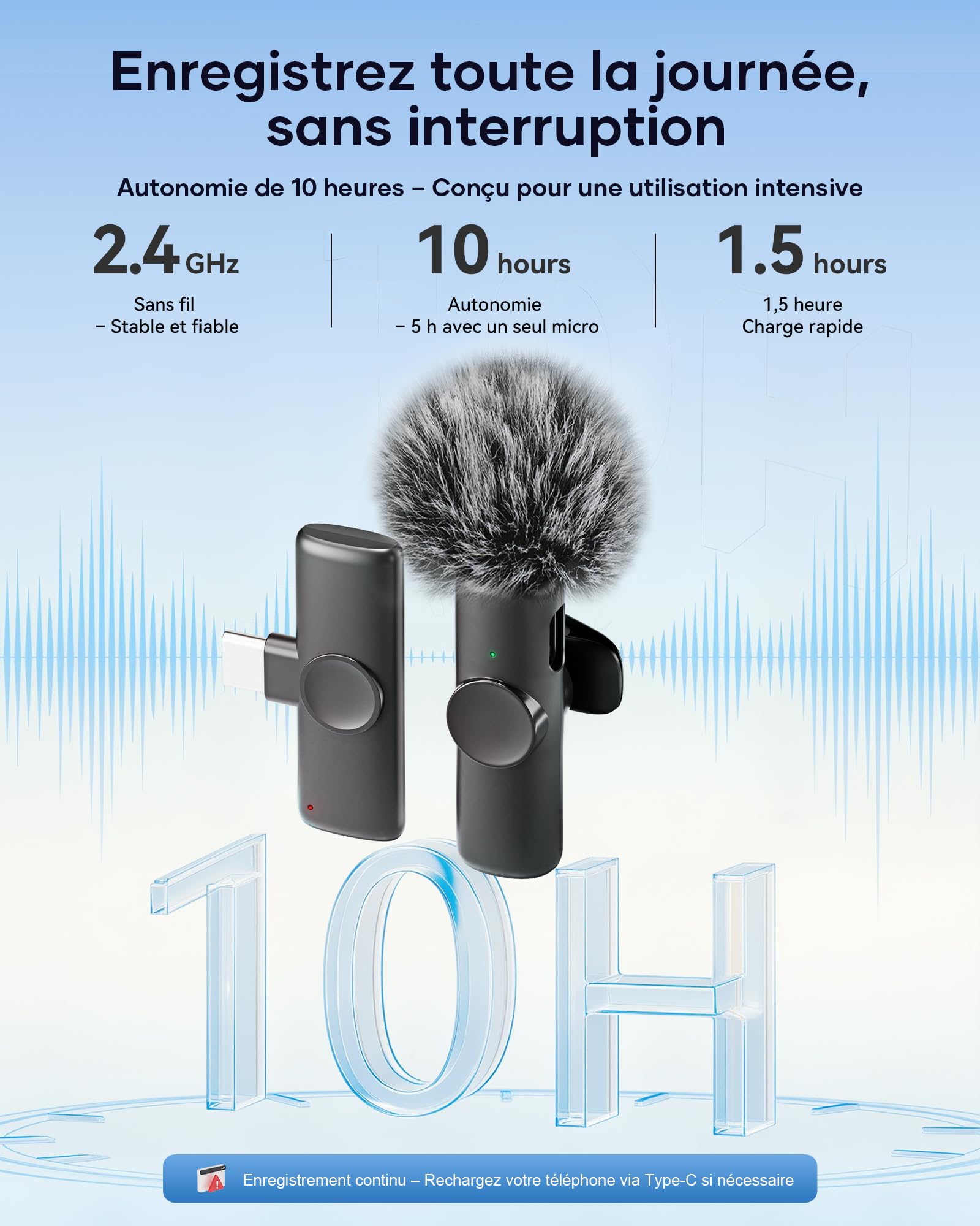 CZOCPOS Micro Cravate sans Fil pour Phone, Pad et Android (Lot de 2), Réduction de Bruit, Utilisation Facile & Son Professionnel pour Vidéos, Podcasts, Streaming, Youtube, TikTok & Vlogs