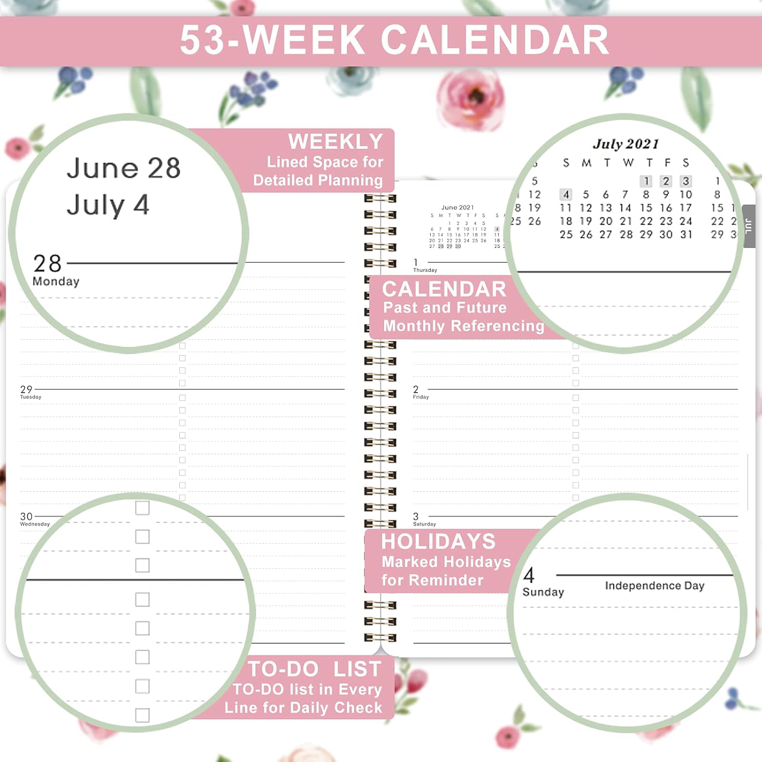Planner 2021-2022 - Weekly & Monthly Planner 2021-2022 with Monthly Tabs, 8" x 10", July 2021 - June 2022, Flexible Floral Hardcover with Strong Golden Binding & Inner Pocket : Office Products