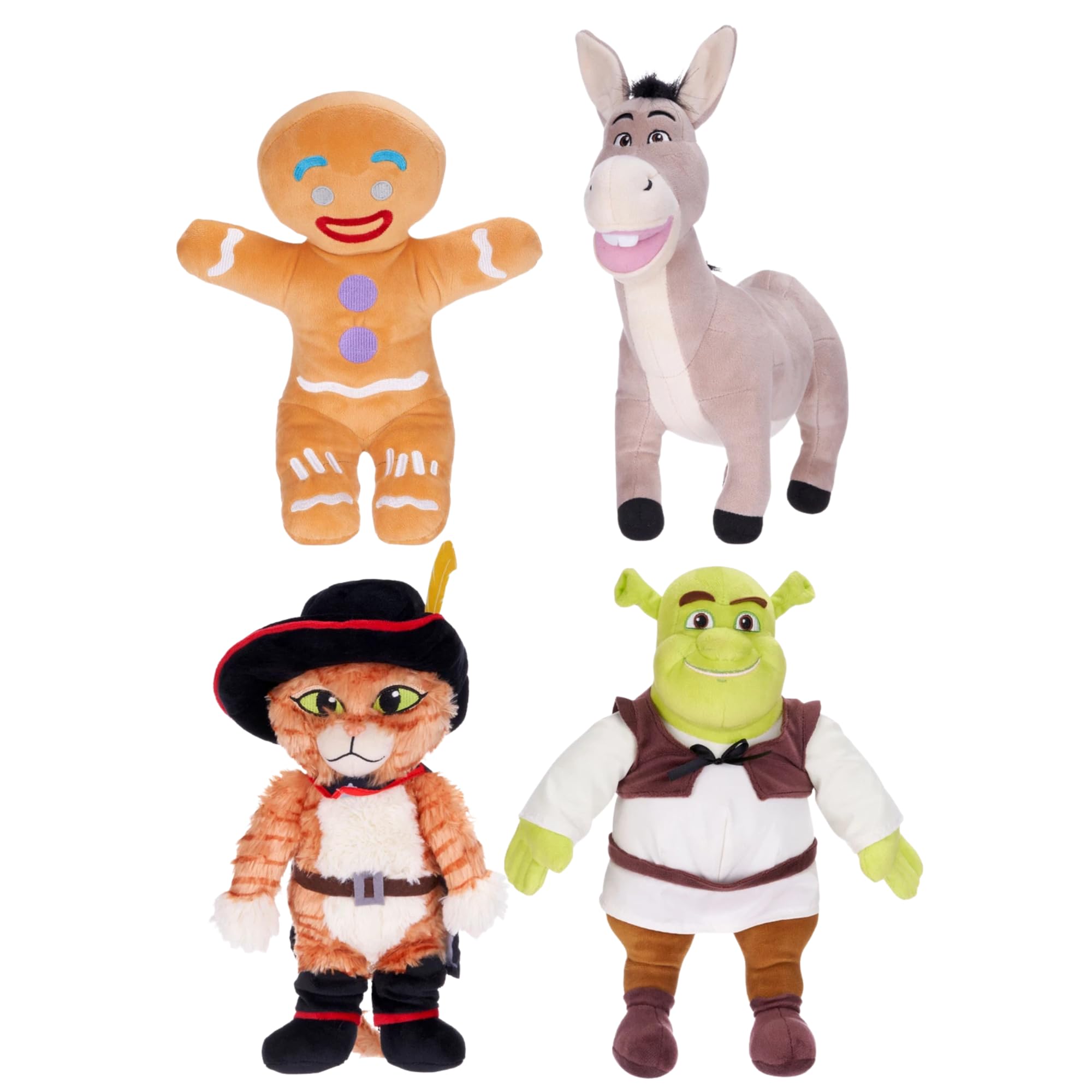 Shrek Super Soft Gift Quality Embroidered Plush - (30cm 12" Set of All 4 Large Plush)
