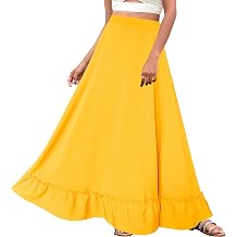 Afibi Women Plus Size Maxi Skirt Vintage High Waist Long Skirt with Pockets