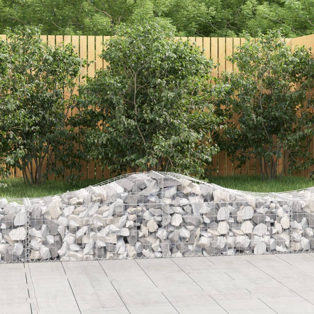 Gaviones con arco alto, 11 unidades, 200 x 50 x 40/60 cm, hierro galvanizado, para barreras de jardín y protección visual, como pared decorativa insonorizada de alambre robusto