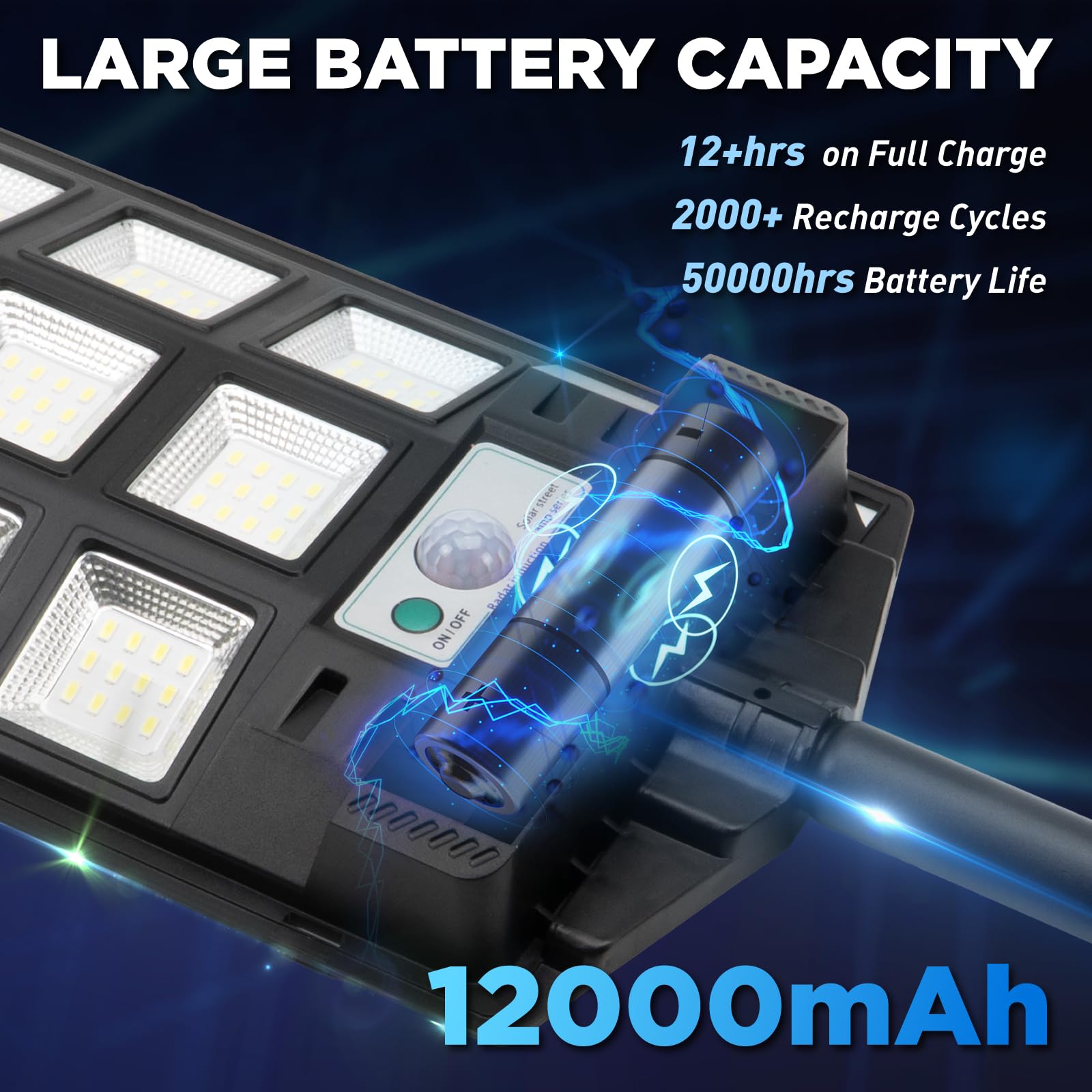 Solar Street Lights Outdoor Waterproof, 60000LM LED Solar Lights Outdoor Dusk to Dawn w 12000mAh Battery, 6500K Solar Flood Security Light Motion Sensor with 65FT Remote & Metal Light Bracket , 2 Pack