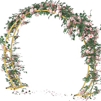 Queension 8Ft Wide 7Ft High Metal Wedding Arch for Ceremony Party, Gold