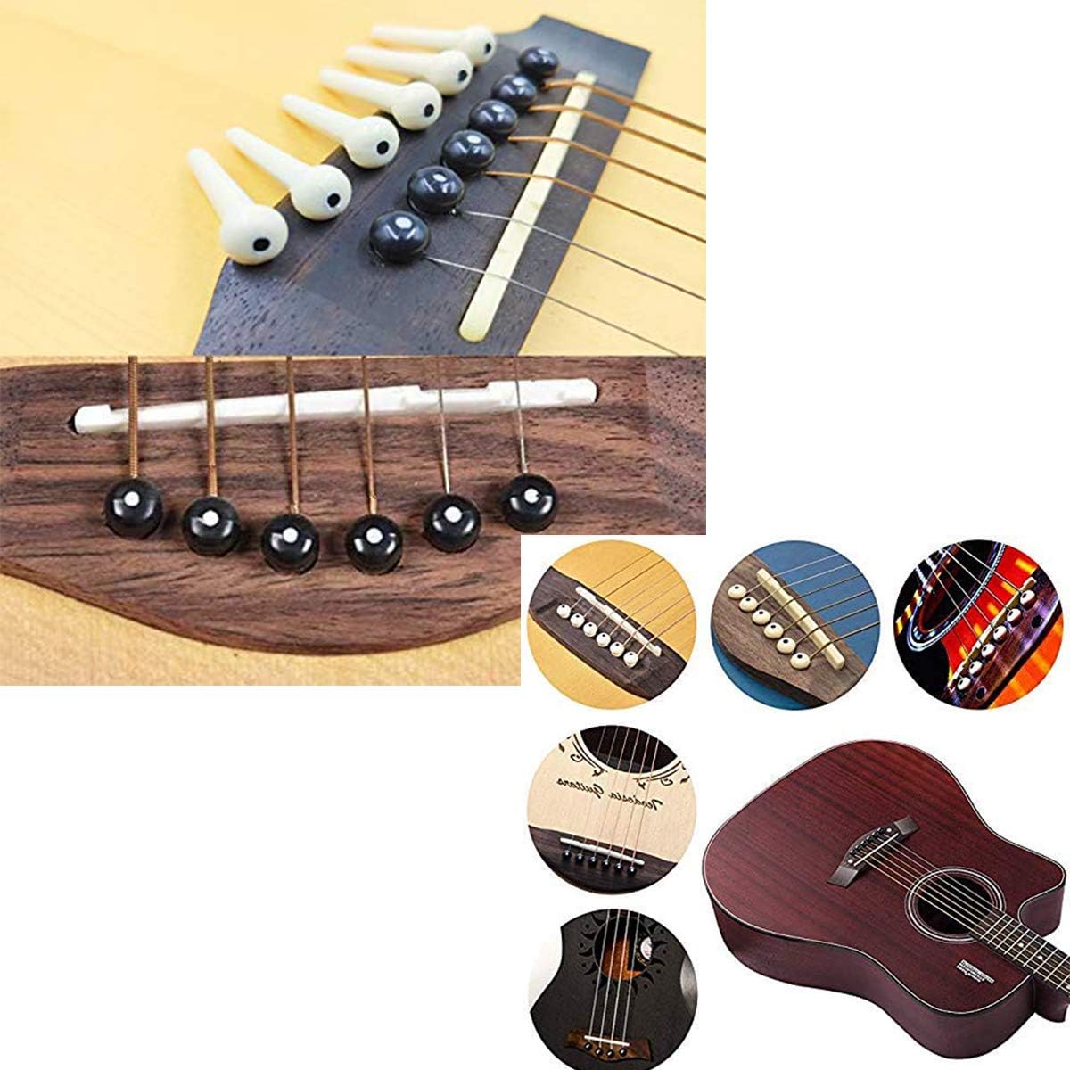 ZLYY Guitar Parts and Guitar Bridge Pins Puller(1Pcs Bridge Pin Puller Remover,12PCS Guitar Plastic Bridge Pins,2 Set Guitar Saddle,Black) : Musical Instruments