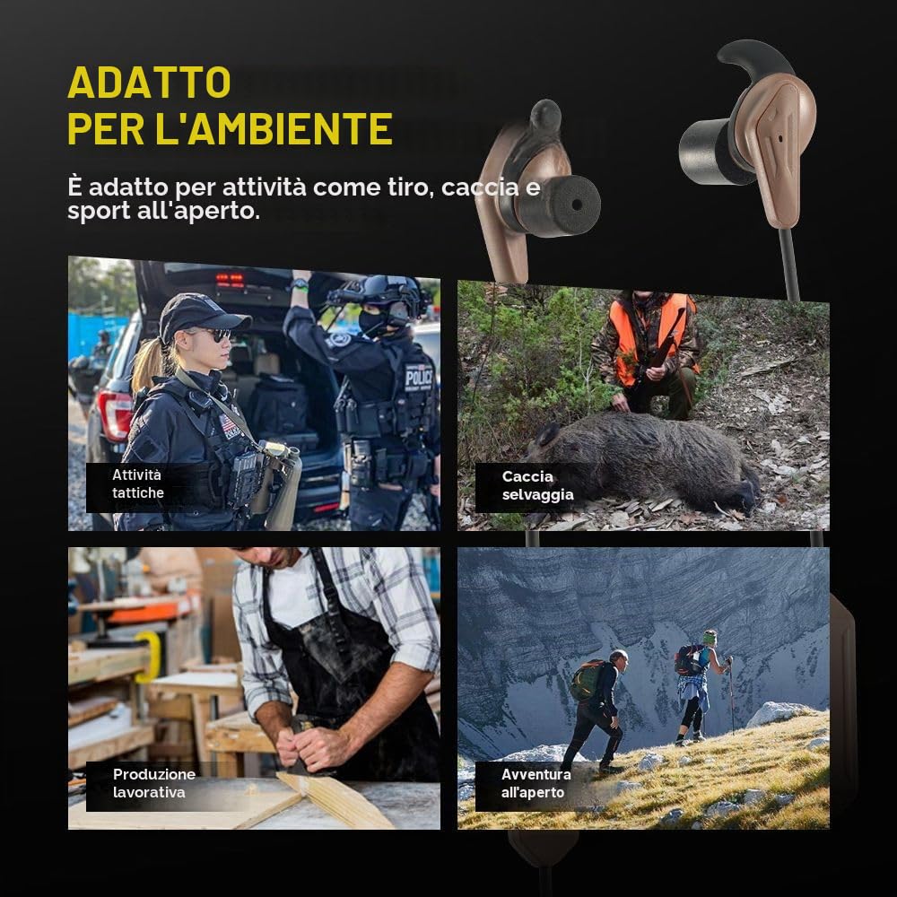 Tappi per le orecchie elettronici, con cancellazione del rumore, protezione dell'udito, per caccia, tiro tattico, eventi militari, musica (verde)