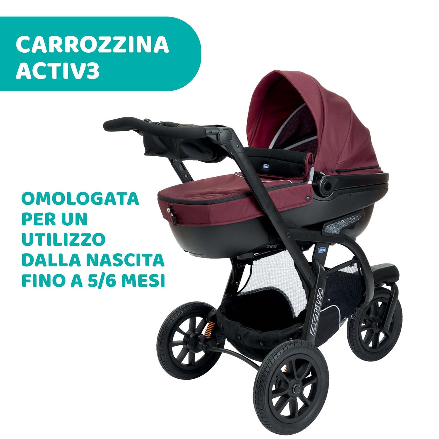 Navicella Activ3, Ampia e Imbottita Navicella Per Passeggino Activ3, Con Sistema di Aerazione, Schienale Reclinabile, Per i Primi Giorni di Vita Del Bambino