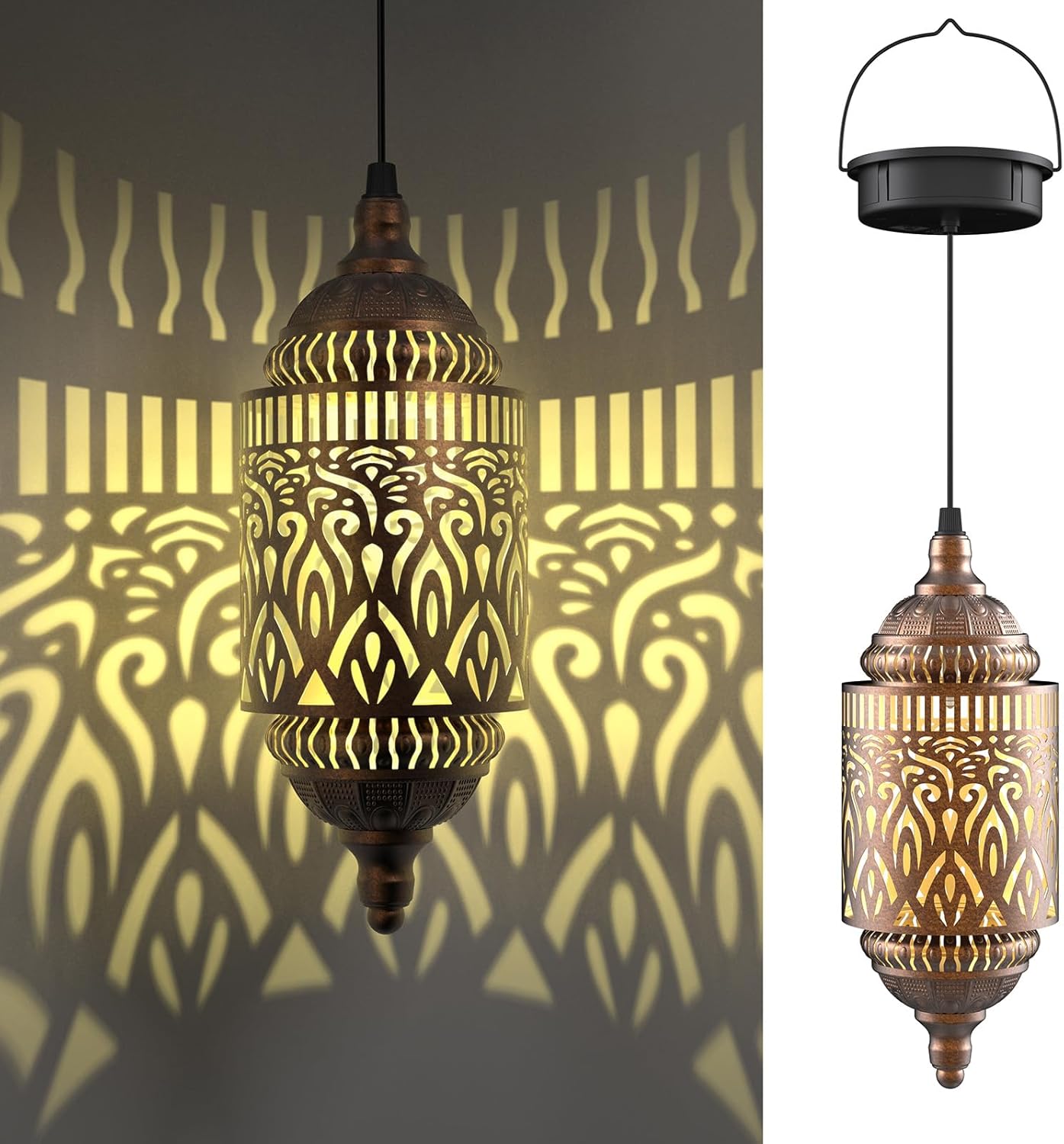 Twinkya 18 Inch High Large Hanging Solar Lights Outdoor Garden Decorative Solar Lantern Waterproof Plastic Moroccan Outdoor Decorations for Patio Pathway Yard Porch Backyard Garden Decor (1 Pack)