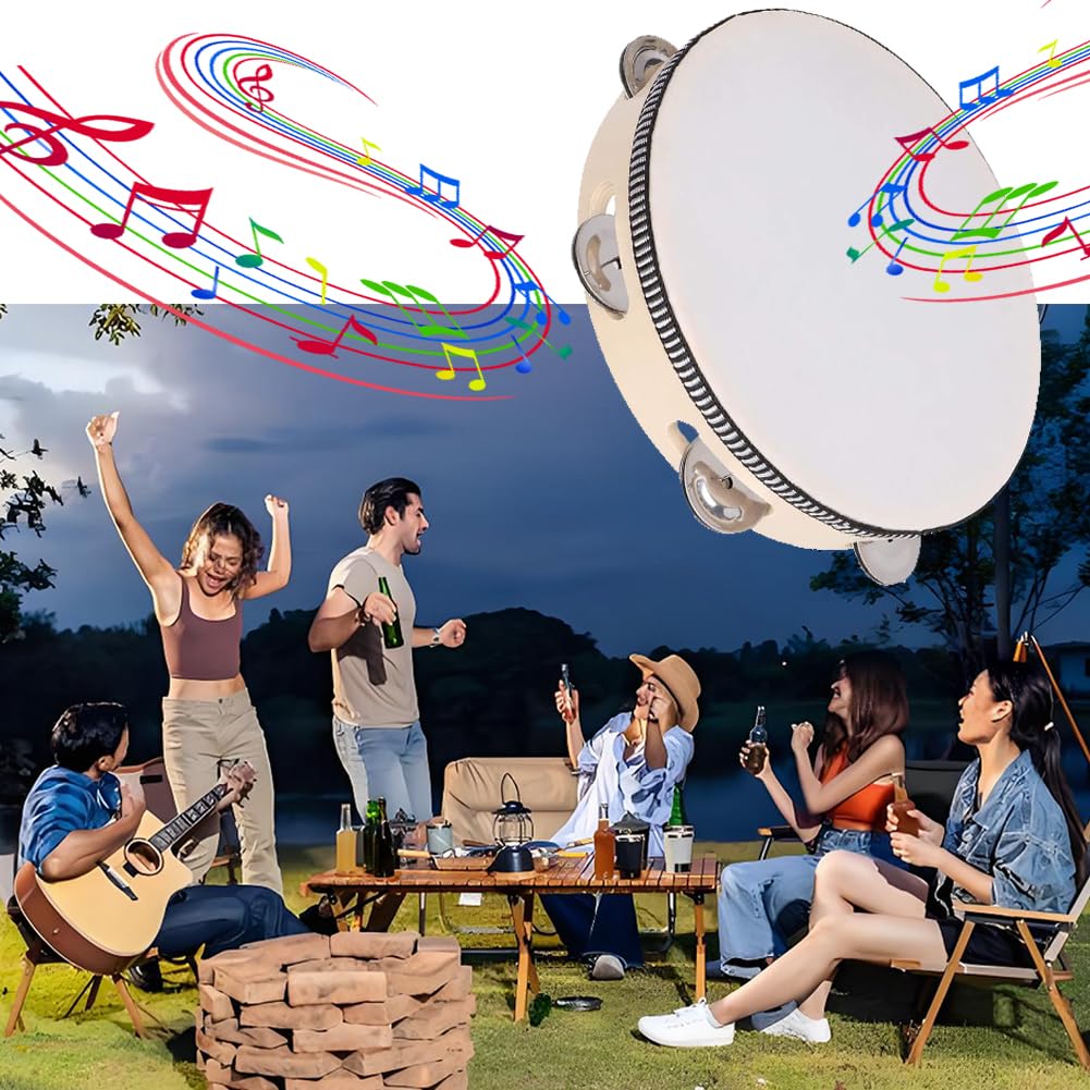 Tamburo, Tamburello a Percussione, Tamburello in Legno, Fila Singola, Per Giochi di Società, Accompagnamento di Canto, 8 Pollici