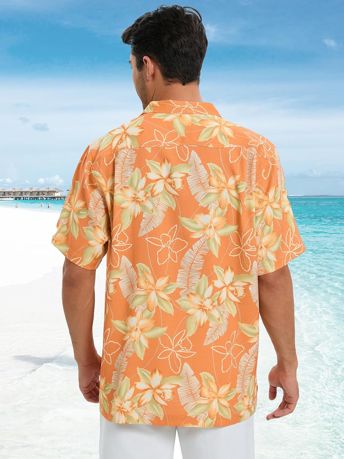 Men's Hawaiian Shirts Silk and Cotton Blend Button Down Short Sleeve Tropical Print Camp Shirts