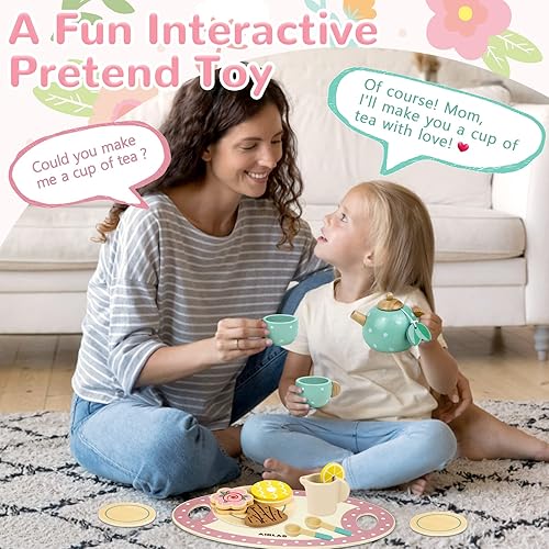 Miniatura 21 de Juego de juguetes de madera para tartas, juego de fiesta de té, juguete de comida de postres con soporte para cupcakes, accesorios de cocina