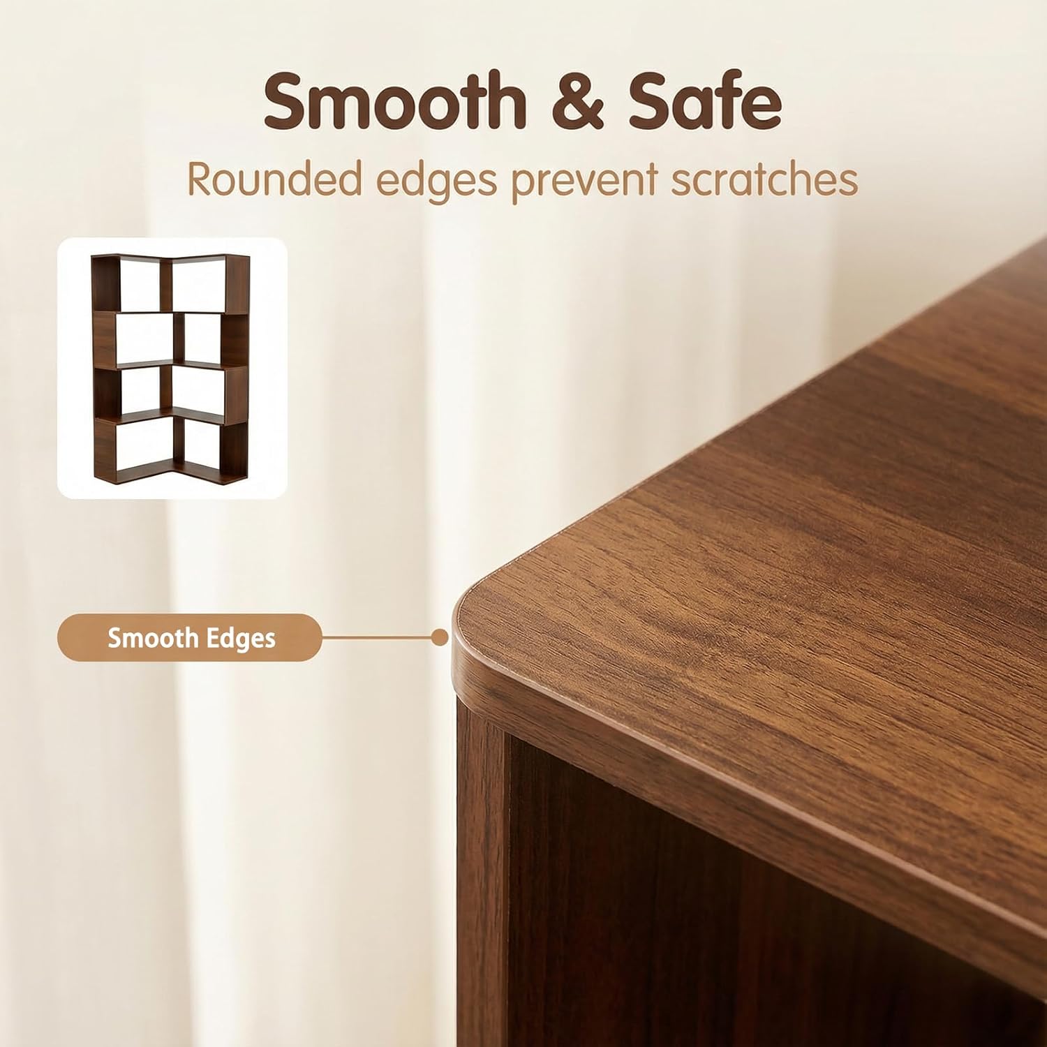 SRdrew 6 Tier Corner Bookshelf, 66” Tall L Shaped Bookcase with Anti-Drop Panel, Multifunctional Freestanding Corner Book Shelf Storage for Living Room, Bedroom, Home Office, Walnut