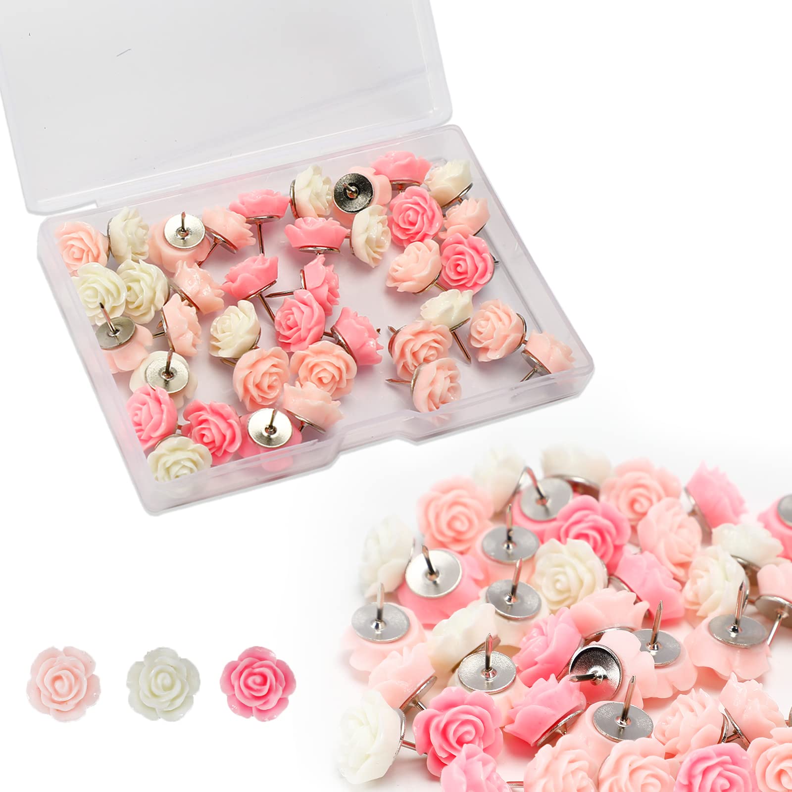 60 Stück Dekorative Pinnnadeln – Orangefarbene Rosenblüten Mit Farbverlauf Für Korktafeln & Deko