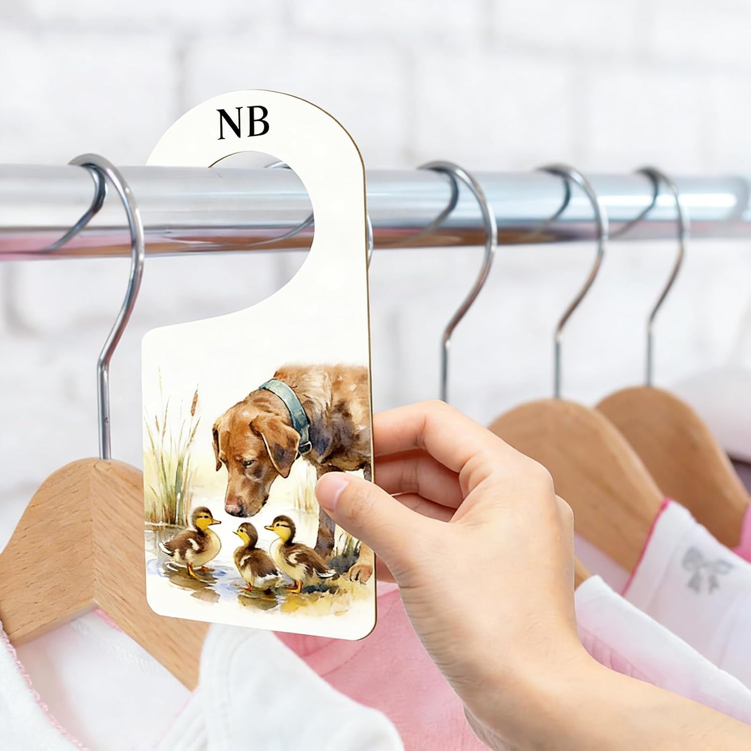 AnyDesign 8 pcs Wooden Baby Closet Dividers Baby Wardrobe Hanger Organizer Mallard Duck Dog Newborn to 24 Months Wooden Infant Wardrobe Separators for Home Nursery Babies Clothes Birthday Gifts
