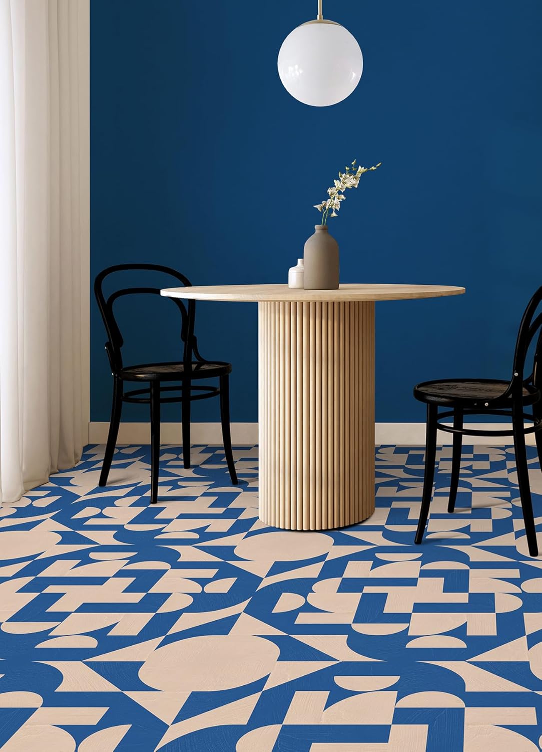 FloorPops x Very Gay Paint Gia Metric Coral and Blue Peel and Stick Floor Tiles, Geometric Vinyl Floor Tiles, Water Resistant, 12 in x 12 in, Pack of 10