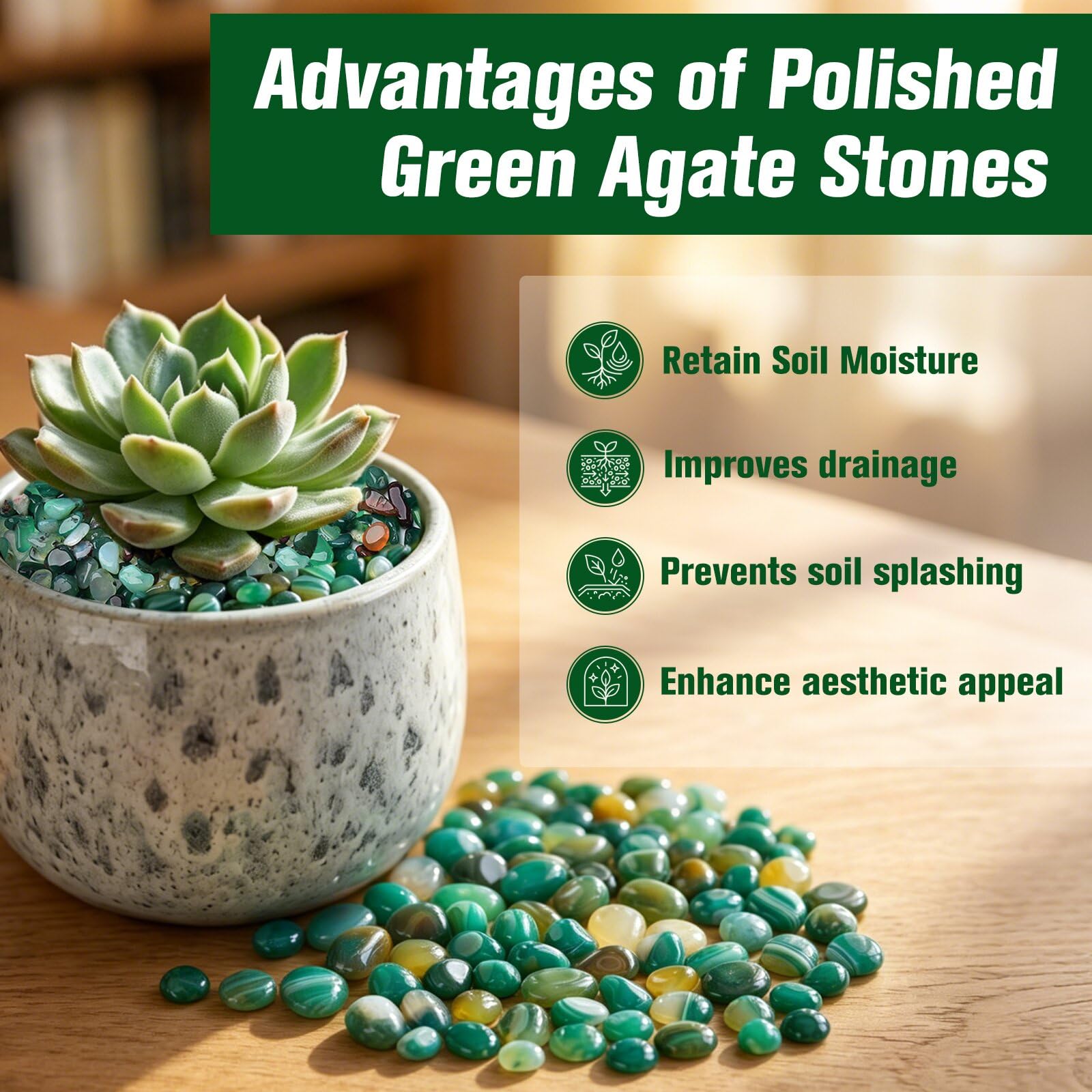 Piedras de ágata verde natural, piedras de grava, piedras ornamentales decorativas, rocas bonsái para plantas suculentas, rellenos de jarrones, acuario, pecera, terrario, jardinería de hadas, 2.2