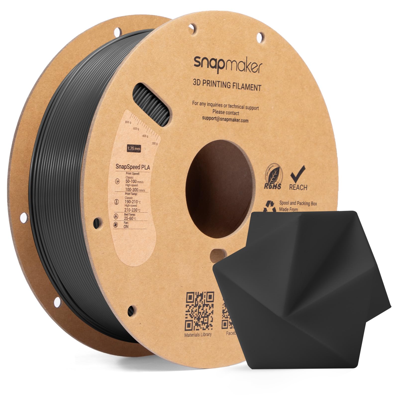 Snapmaker PLA Filament 1.75mm, 3D Printer PLA Filament for 50-300 mm/s High Speed Printing, Dimensional Accuracy +/- 0.02 mm, Clog-Free Filament for