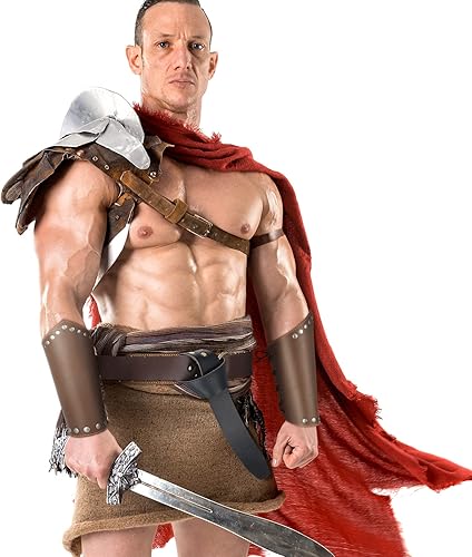 Miniatura 2 de Newcotte 3 piezas de cinturón vikingo medieval de piel sintética protectores de brazos, accesorios de caballero renacentista, accesorios