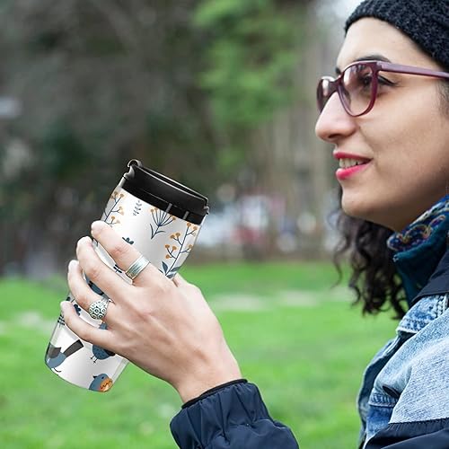 Miniatura 8 de Taza de café de pájaros con tapa, reutilizable, taza de viaje con aislamiento de doble pared, 8 oz12 onzas