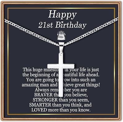 EPIRORA 10/11/12/13/14/15/16/17/18/19/20th 21st Birthday Gifts for Men Boys, Stainless Steel Chain Silver Cross Necklace Jewelry Presents for Son Grandson Nephew Brother