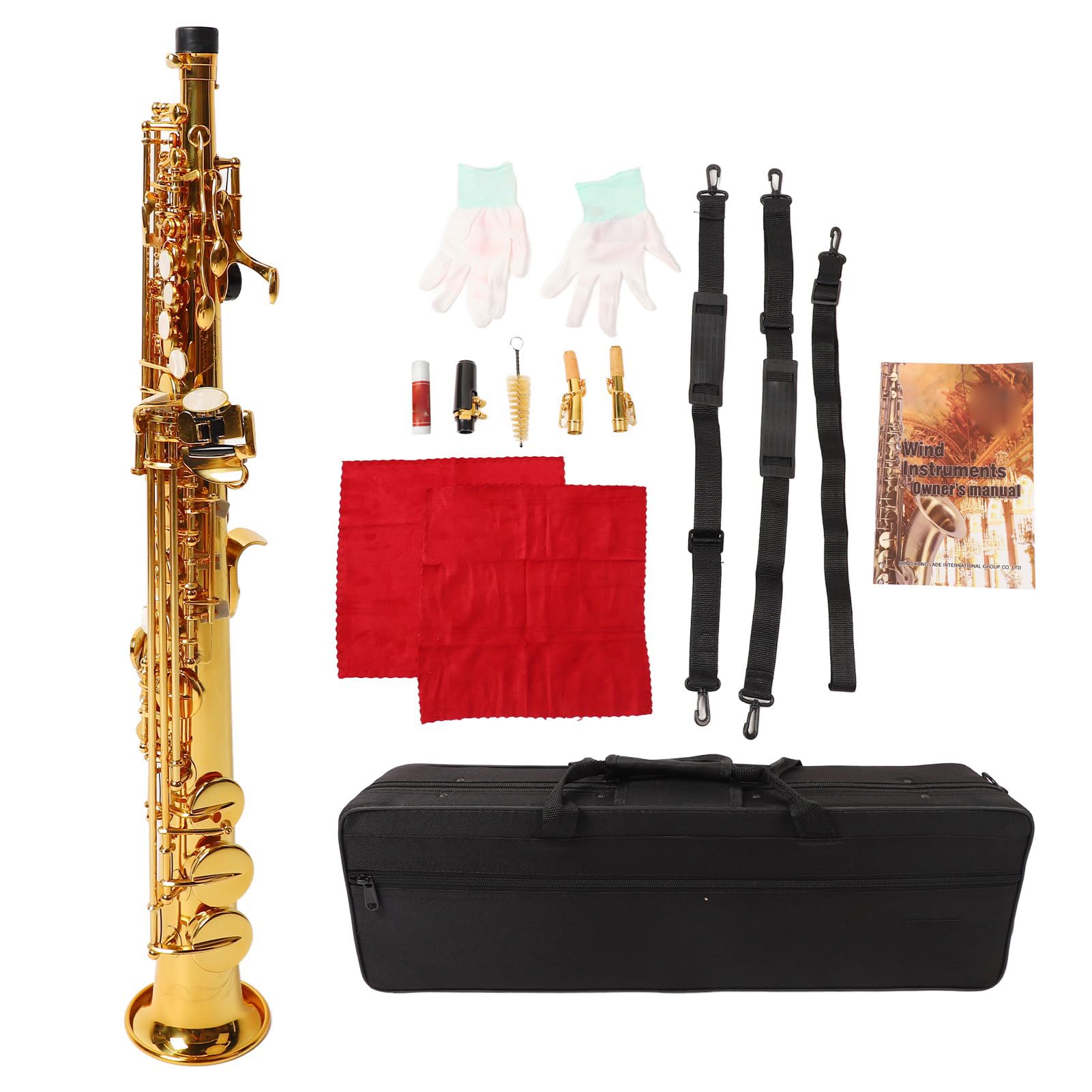 Generic Saxo Soprano, Exquisito BB BB Professional Sax Brass Talling con Herramientas de Limpieza para Ejercicio (GOLD)