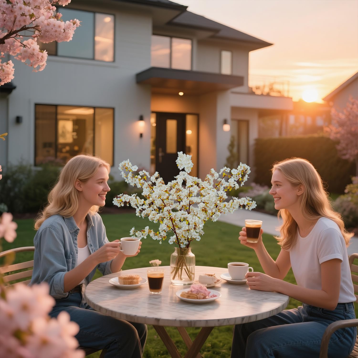 39.3 Inch White Cherry Blossom Branches Fake Cherry Blossom Bouquets Long 3pcs Branches Flowers Stems Silk Tall Japanese Fake Flower Arrangements for Home Wedding Party Decoration