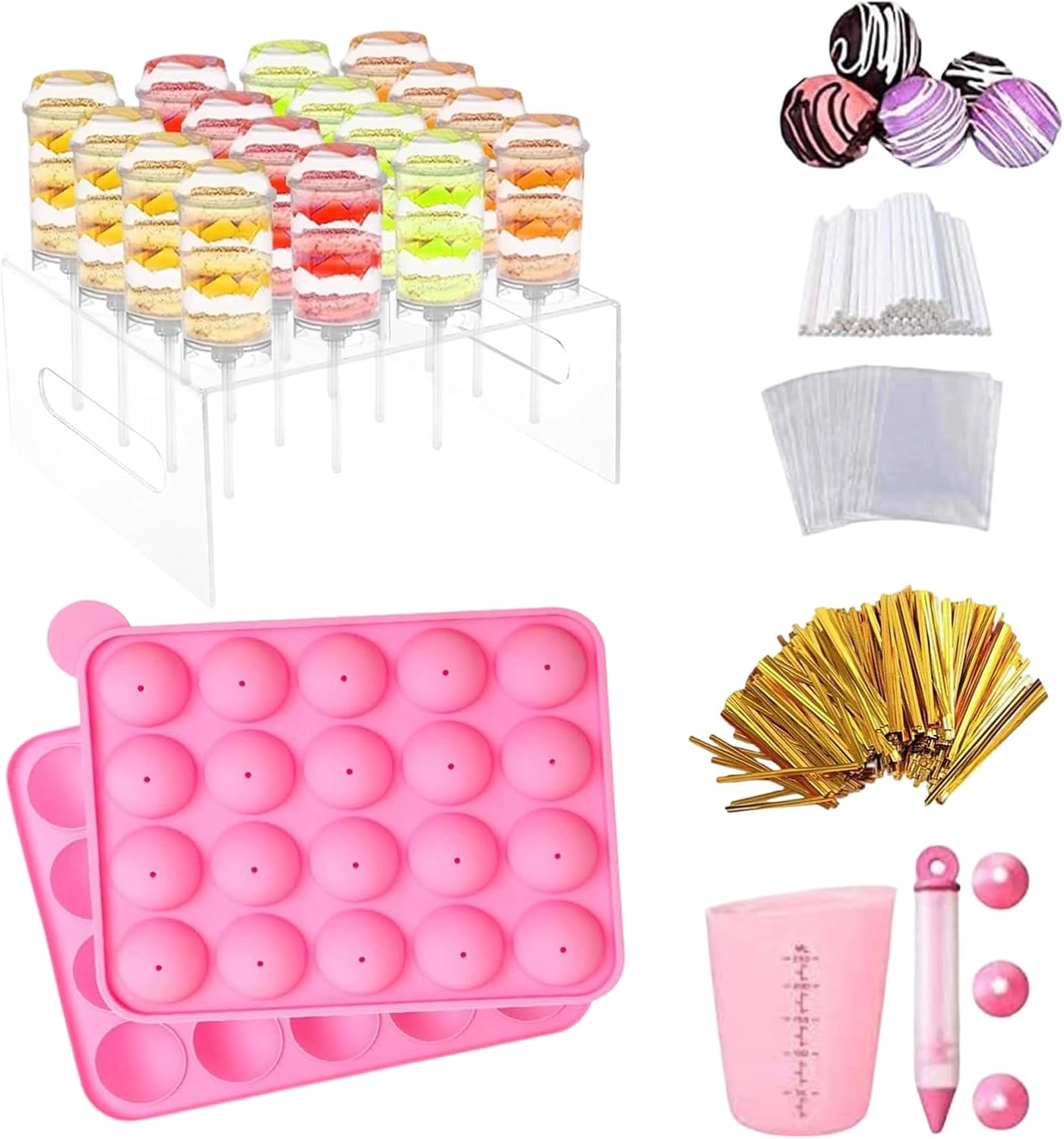 Lollipop Molds,Food Grade Silicone Baking Tool with Acrylic Stand | Cake Pop Holder - for Making Party Birthday Wedding Holiday Home Kitchen Classroom Camp Summer