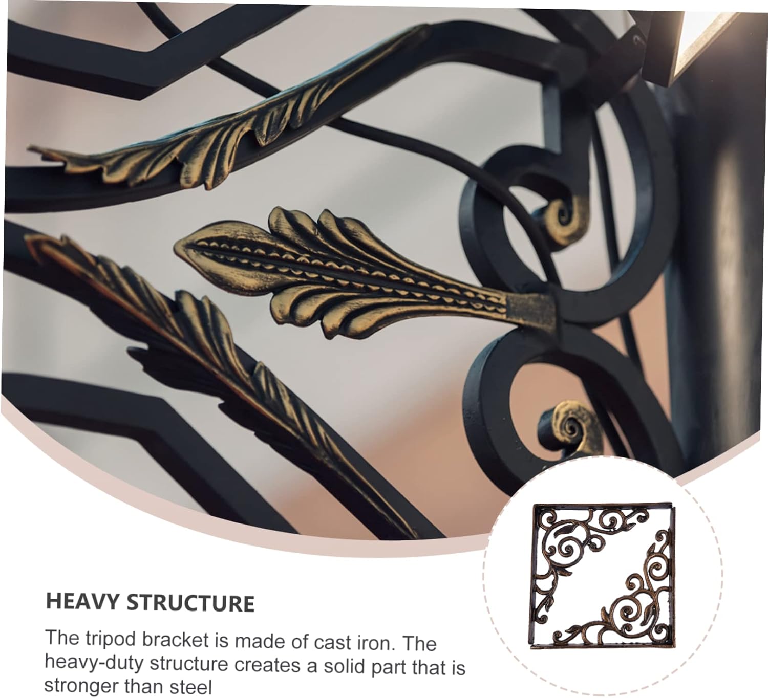 DOITOOL 2pcs Triangle Wall Shelf Bracket Heavy Duty Cast Iron Support for Home Decor Rustic Design for Bookshelves and Storage Vintage Gold