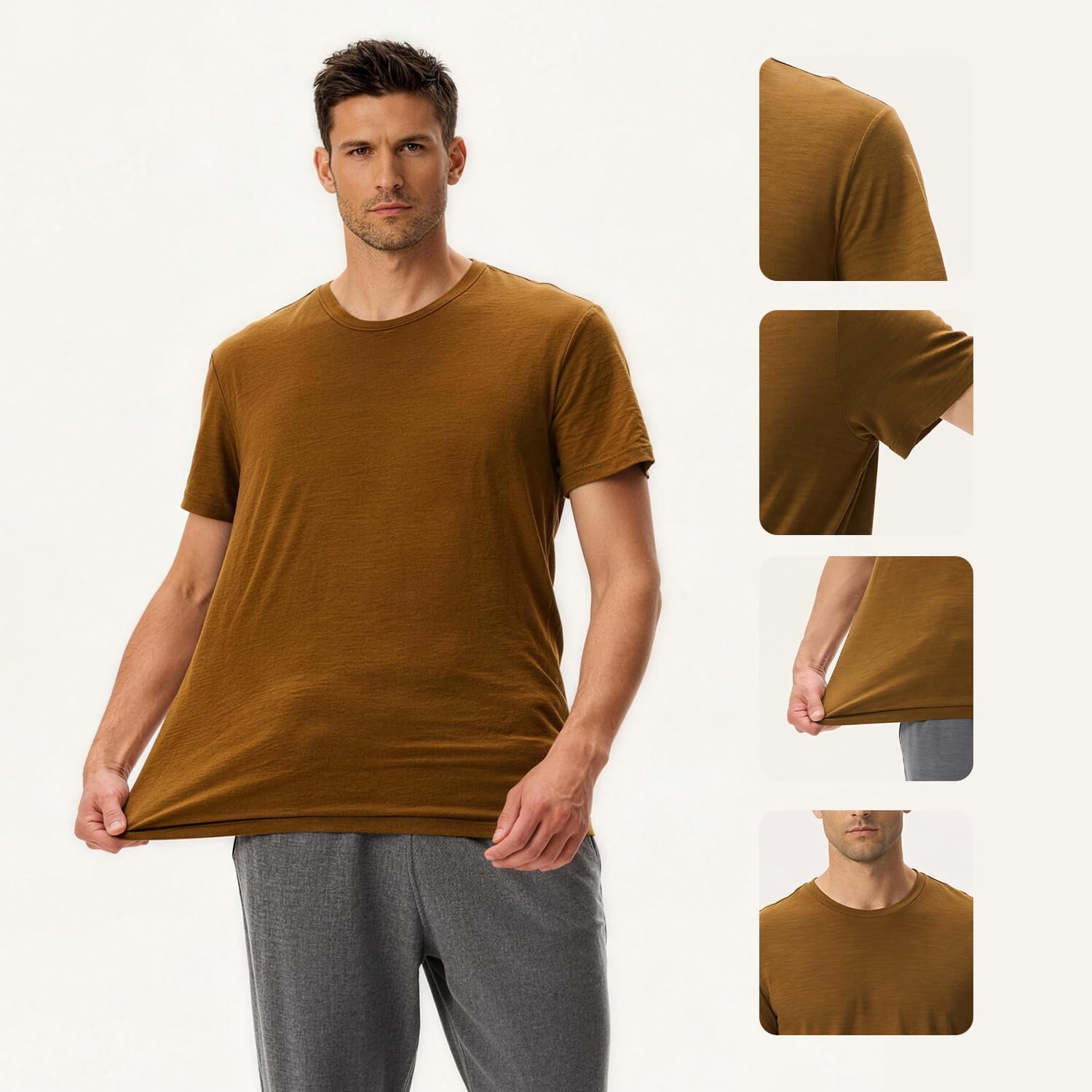 100% Pure 15.5 Micron Merino Wool T-Shirt for Men - 180g Ultra-Rare Luxury, Lightweight, Moisture Wicking Athletic Short