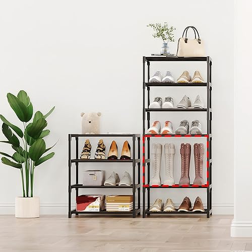 Miniatura 5 de SOKOSEN Estante de zapatos pequeño de 4 niveles apilable de metal organizador de zapatos para niños estante de zapatos estrecho para zapatos estante