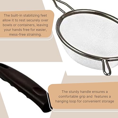 Miniatura 3 de Colador de malla fina con mango, tamiz de acero inoxidable para ingredientes secos y líquidos