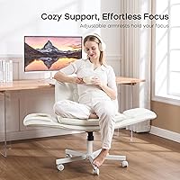 Vista 5 de Criss Cross Chair with Armrests & Wheels, PU Leather Vanity Chair, Comfortable Adjustable Swivel Computer Office Desk Chairs for Home, Make Up, Bed