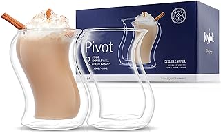 JoyJolt Pivot Double Insulated Cocktail Glasses - Set of 2 Unique 8 oz Double Wall Tumbler - Engaging Optical Effect Double Wall Glass - Suitable for Tea, Cappuccino, Coffee, or Iced Beverages
