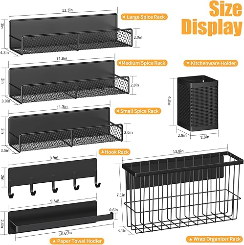 Miniatura 2 de Estante magnético para especias para refrigerador, paquete de 7 estantes magnéticos de metal, organizador de refrigerador magnético movible,
