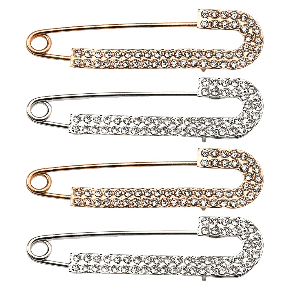 Broches Décoratives Strass Pour Femme - Épingles à Nourrice Vintage Or Et Argent - Lot De 2