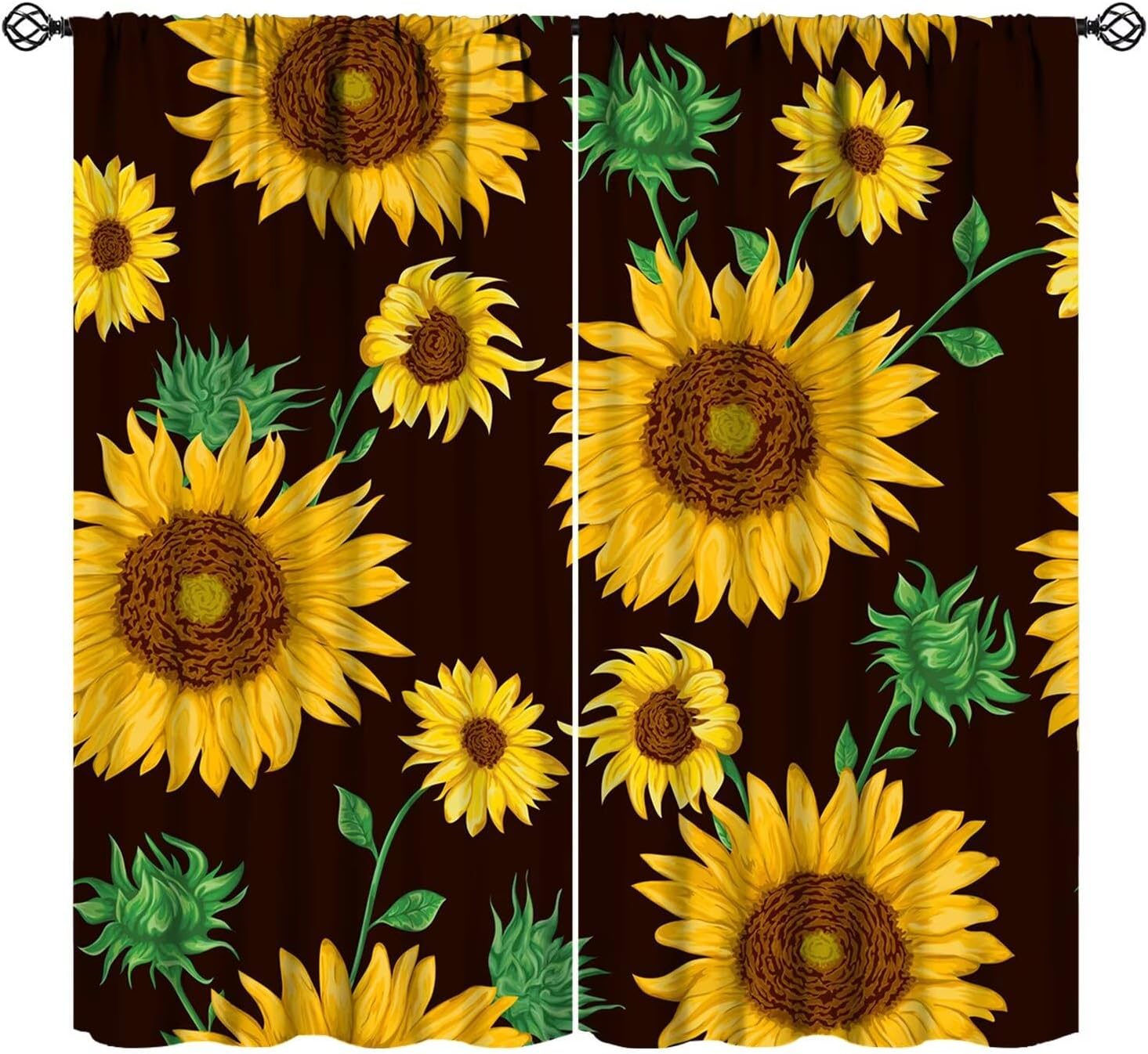 Sunflower Floral Curtains Spring Flower Theme Art Printed Blackout Window Drapes for Bedroom Kitchen Decor Fabric Set 2 Panel 42x54 Inch 80% Shading Rate