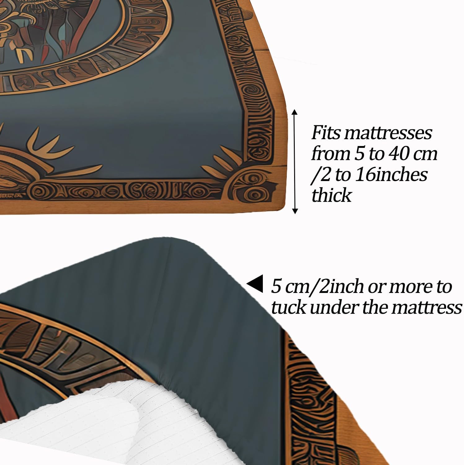 King Fitted Sheet Only Norse Mythology Viking Brown Deep Pocket Fitted Sheet 16" Soft Microfiber Cooling Fitted Sheet, 4 Pieces Fitted Bed Sheet Set with 2 Pillowcases and Sheet for Thick Mattress