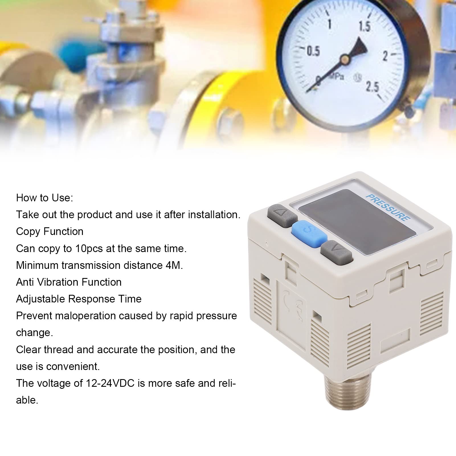 Valvola di Regolazione della Pressione Dell'aria, Pressostato Digitale, DC 12-24V 0 a -101kPa Interruttore del Regolatore Digitale del Vuoto Pneumatico, Filettatura RC 1/8