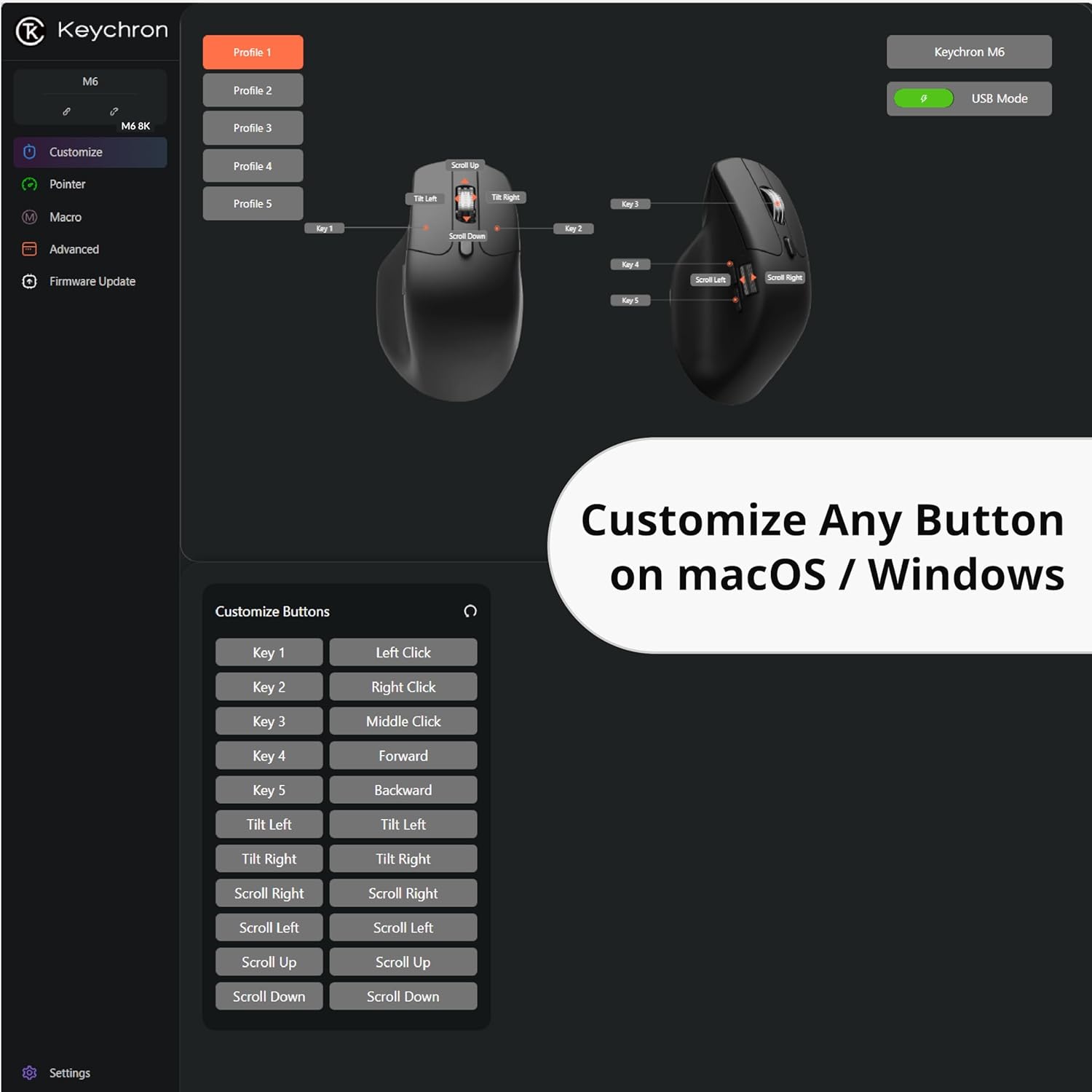 Keychron M6 8K Wireless Gaming Mouse, 2.4G/Bluetooth/Wired, PixArt 3950 Sensor, 8000Hz Polling, Silent Clicks, 5 On-Board Memory Profiles for Plug & Play, Programmable for Mac/Win/Linux – White
