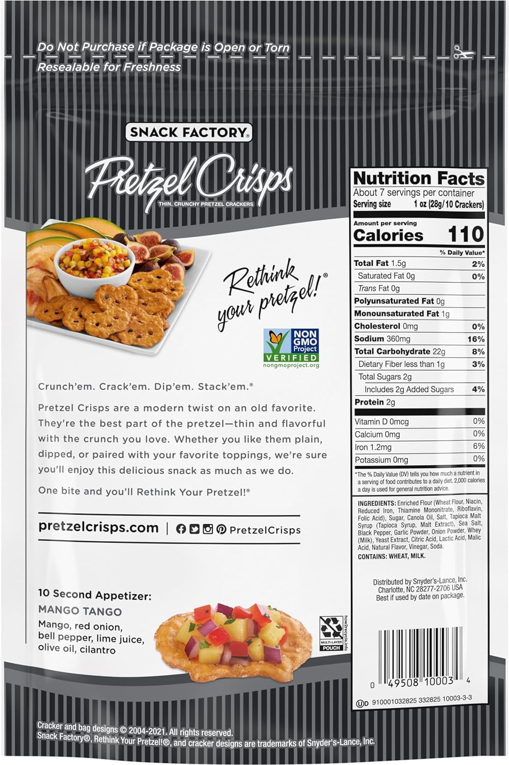 Snack Factory Pretzel Crisps Sea Salt & Cracked Pepper, 7.2 Ounce (Pack of 12)