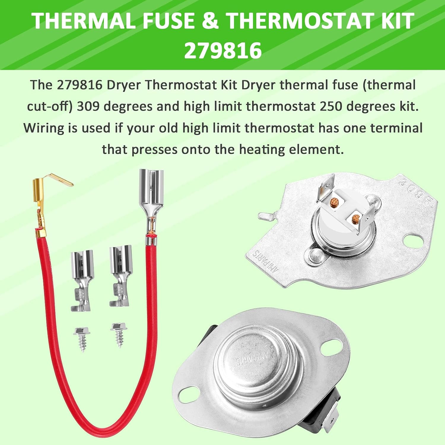 279816 Dryer Thermostat Replacement Parts Kit of 10PCS by AMI PARTS Replaces 279816VP 3977393 3399848