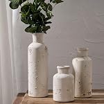 SIDUCAL Vase de ferme rustique en céramique 3, Vase en terre cuite blanchie, Vases décoratives en argile pour décoration maison, Salon, Étagère, Décoration de mantel (blanc rustique)