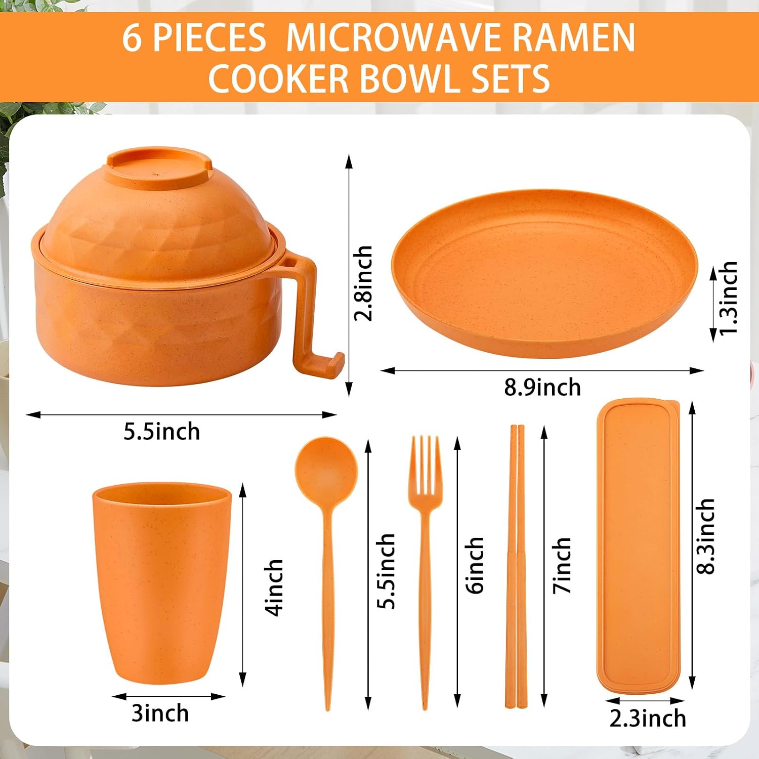 12 Pcs Microwave Ramen Cooker Set 40oz Bowl, Yellow, Orange image 2