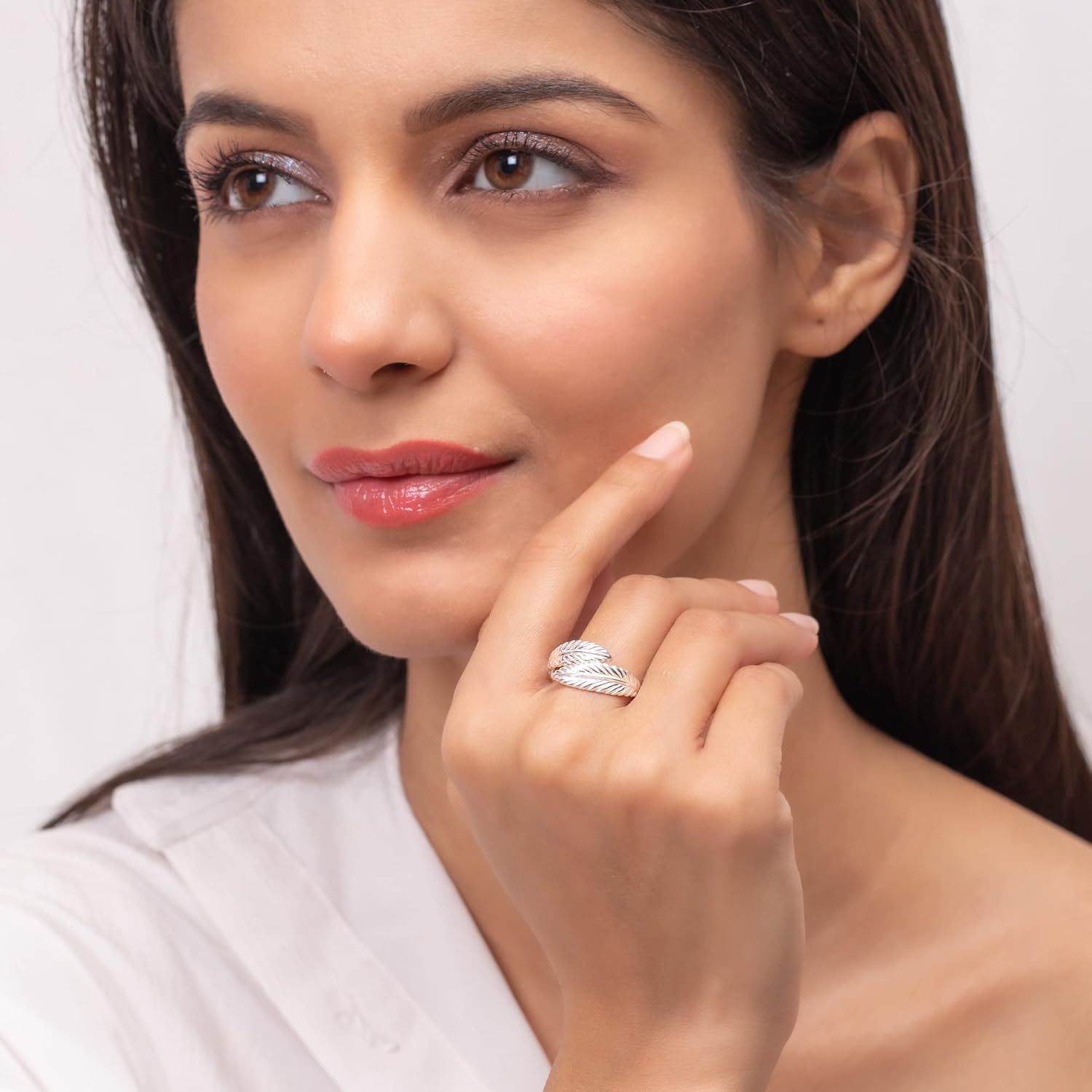 925 Sterling Silver Ring Adjustable Feather Leaf Ring Stacking Ring Vintage Statement Rings for Women