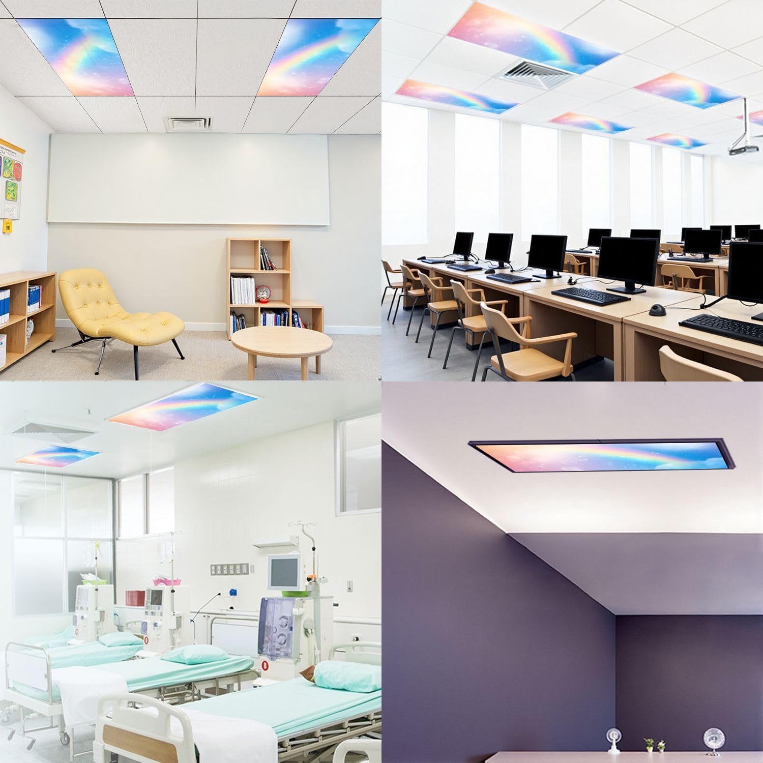 Fluorescent Light Covers for Ceiling Lights Rainbow Cloudy Sky Easy to Install Magnetic Light Filter for Classroom Office Hospitals School Home Decor