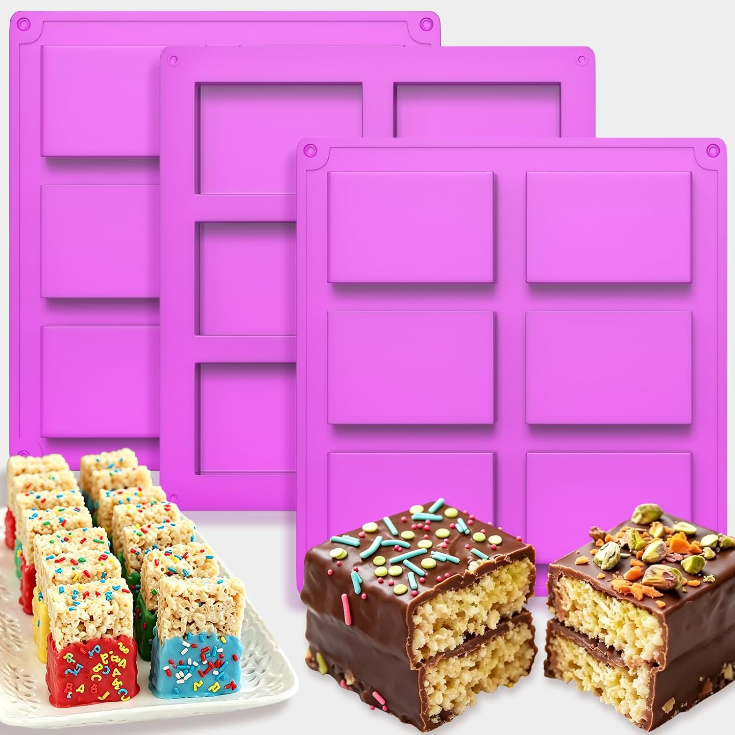 3-Pack Silicone Cereal Bar Mold, 6-Cavity Rice Crispie Treat Cereal Mold