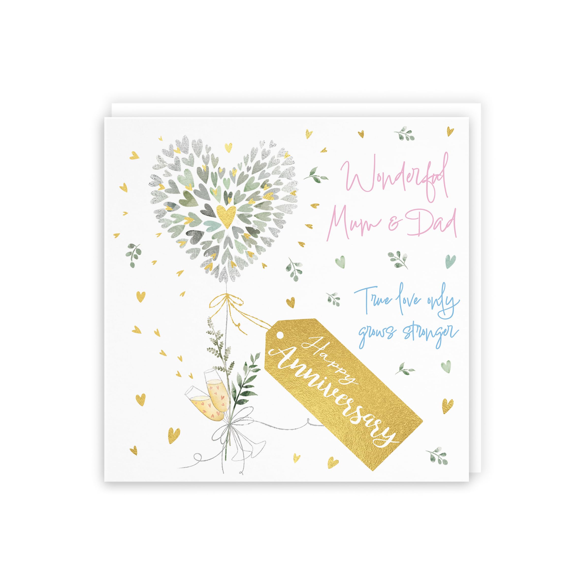 Hunts England, Mum And Dad Anniversary Card, Contemporary Hearts, Gold Foil, Wedding Anniversary Card For Parents - Image 2